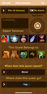 Quest Set Up Screen - Dragons Den.webp