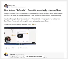 New feature: %22Referrals%22 — Earn 40% recurring by referring Skool · Skool Community 2024-0...webp